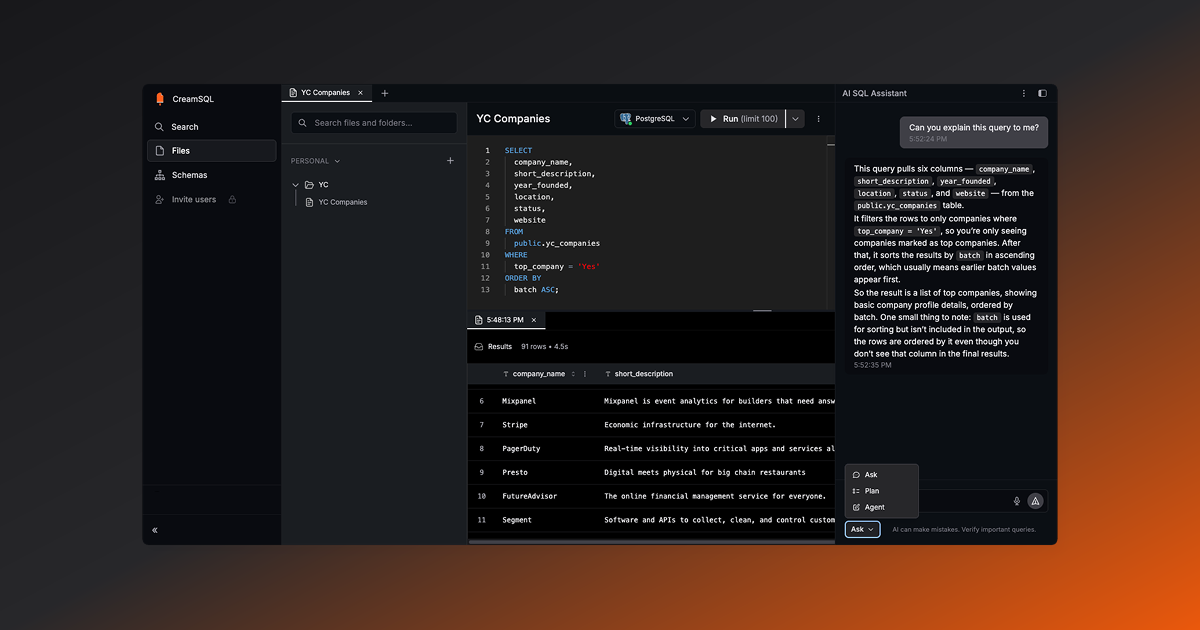 AI SQL Assistant in CreamSQL